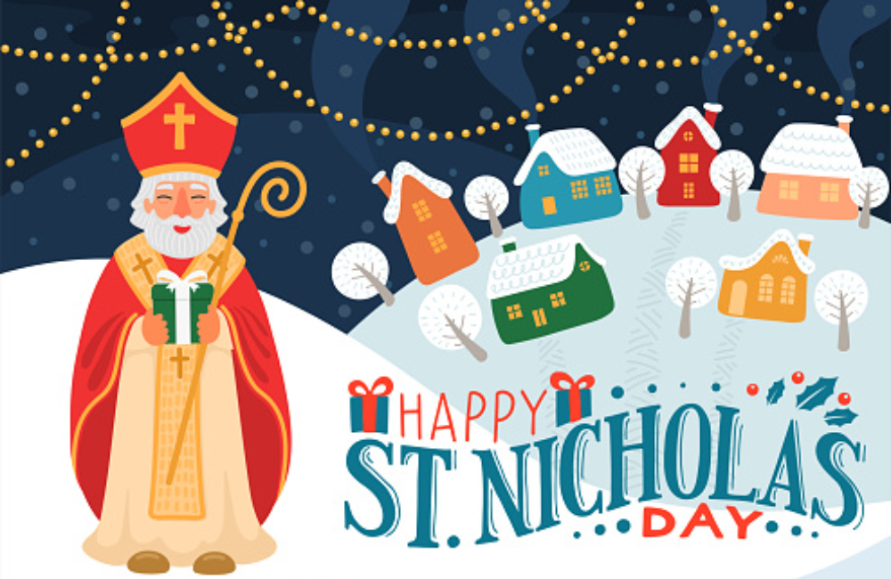 Saint Nicholas put gift in children shoe.